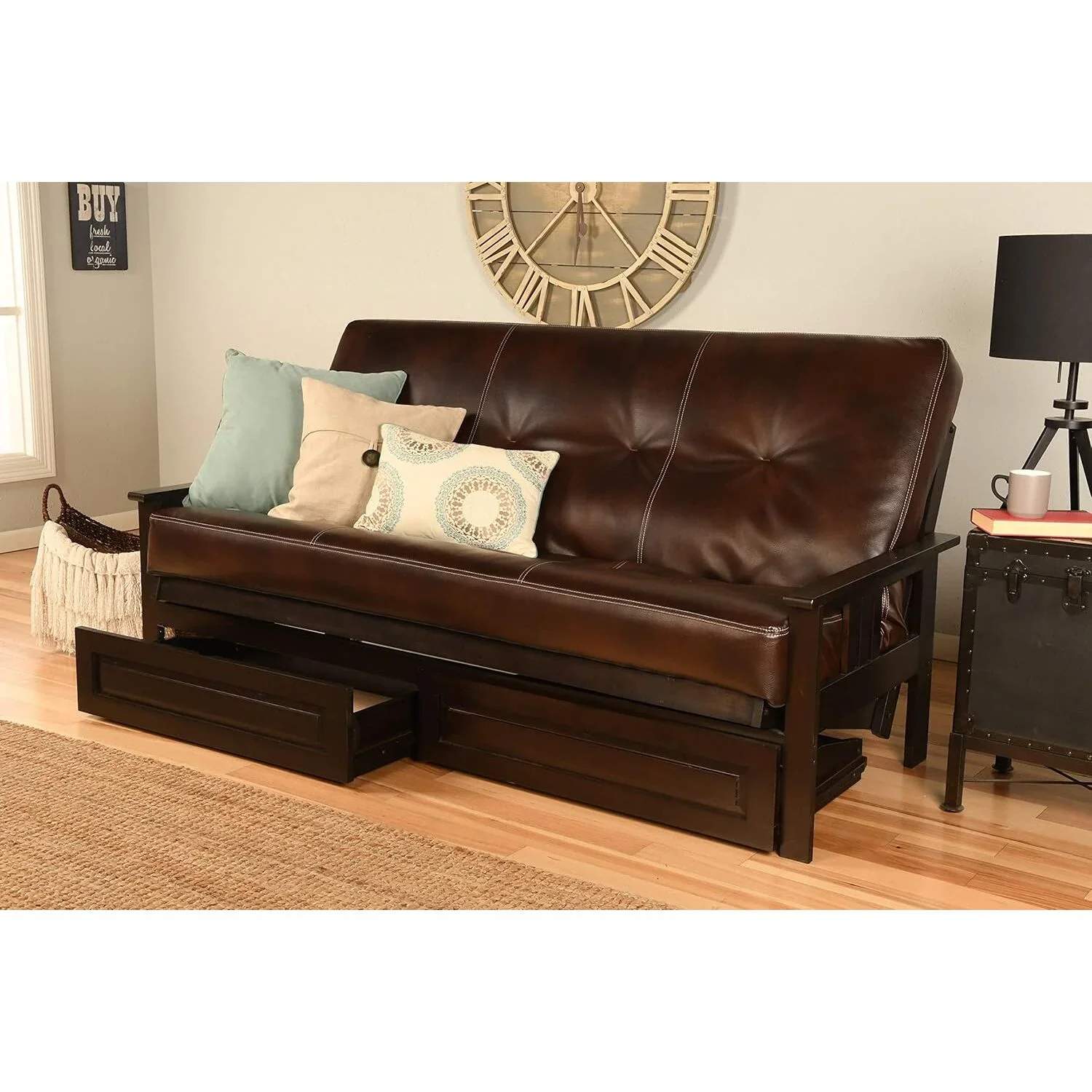 Homestock African Artifacts Full Size Futon Frame Set with Mattress, Easily Converts to Bed, Versatile Design Futon Frame for All Spaces, 33"H x 79"L x 37"D-Color:Linen Charcoal,Size:Barbados - Image 90