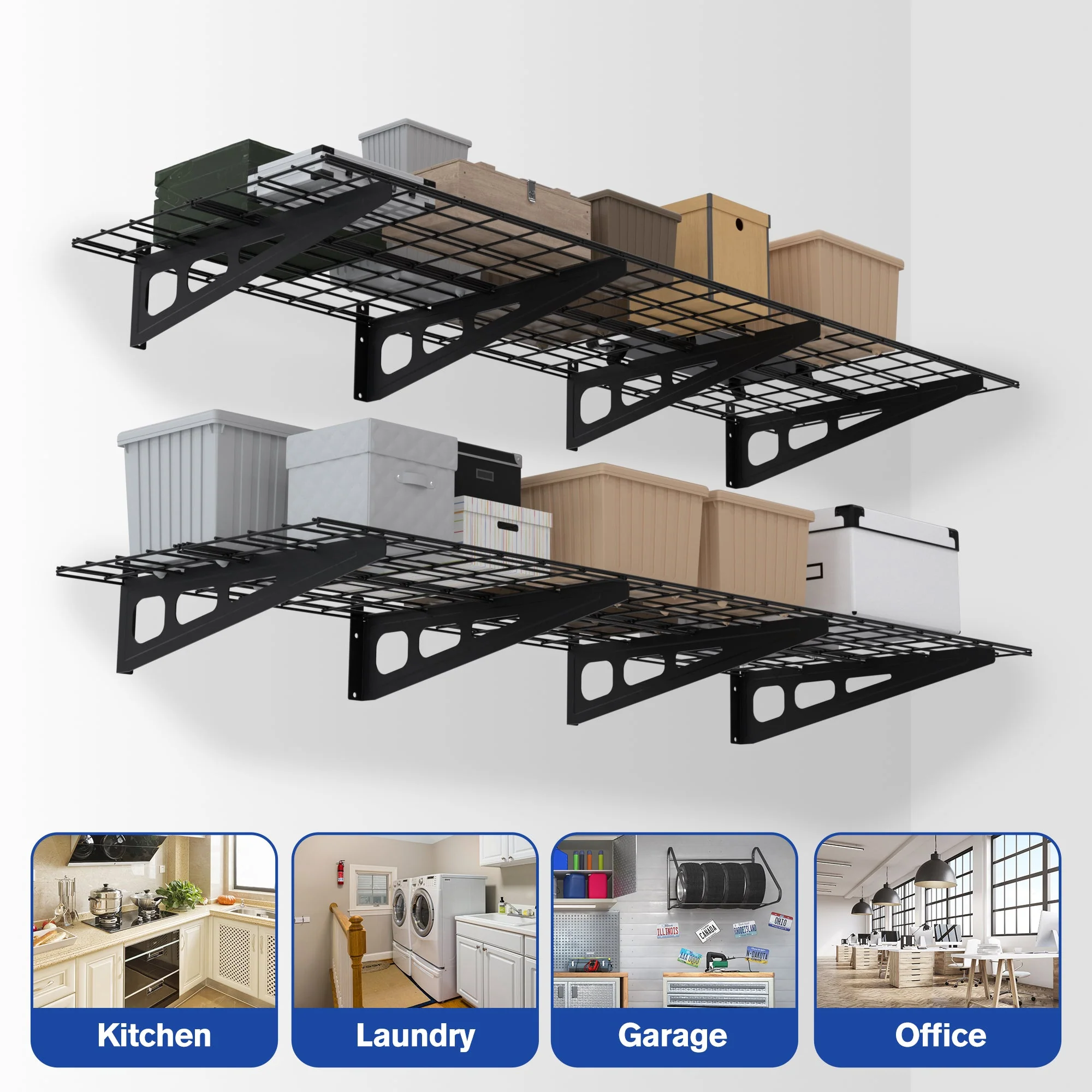 WORKPRO Garage 2-Tiers Metal 12.99"W x 4.53"H Storage Shelves Holds up to 800 lb Maximum Load Weight Capacity, Black - Image 6
