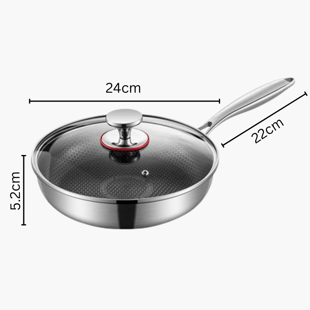 Frying Pan Three-Layer Stainless Steel Induction Compatible Cool-Touch Handle - Image 2