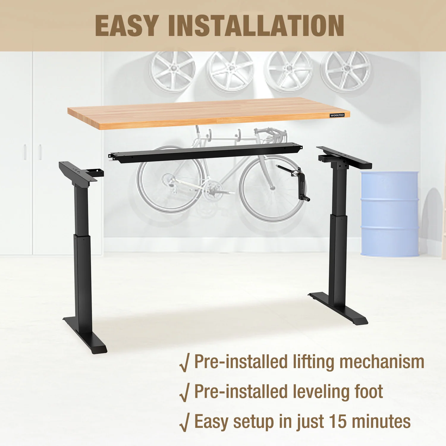 WORKPRO 47.2"×23.6" Adjustable Workbench, Crank Stand Desk, 300LBS Capacity - Image 10