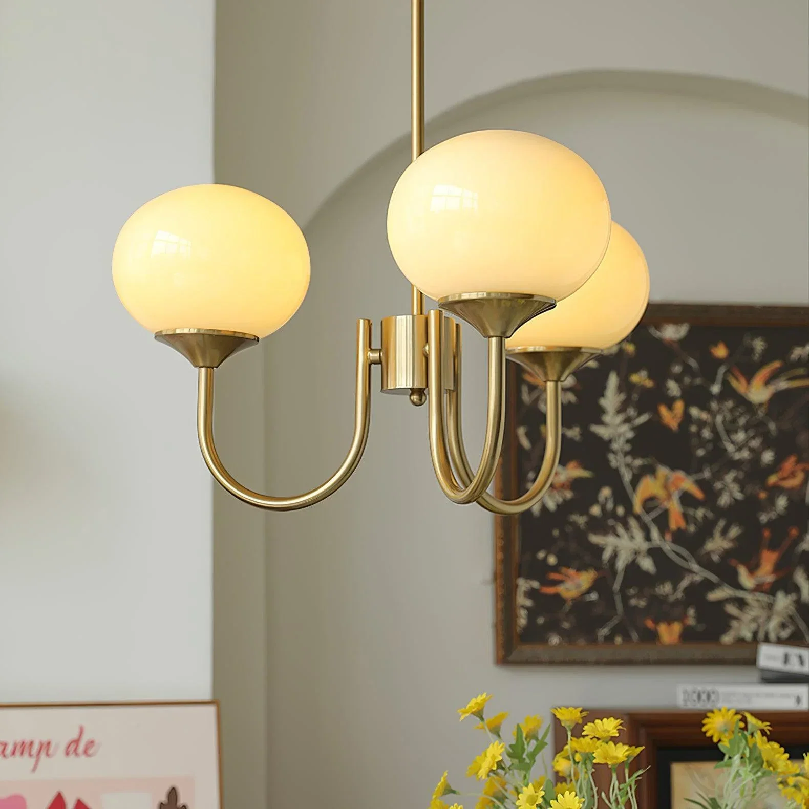 Elegant Pink Glass Ceiling Lamp with Gold Accents - Image 11