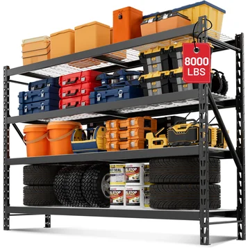 WORKPRO 77" W X 24" D X 72" H, 4-Tier Black Extra-Wide Adjustable 8000LBS Garage Storage Shelves for Warehouse, Basement