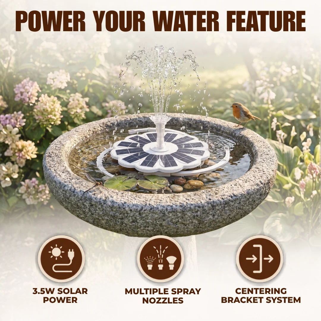 3.5W Solar Powered Fountain Pump with Interchangeable Nozzles
