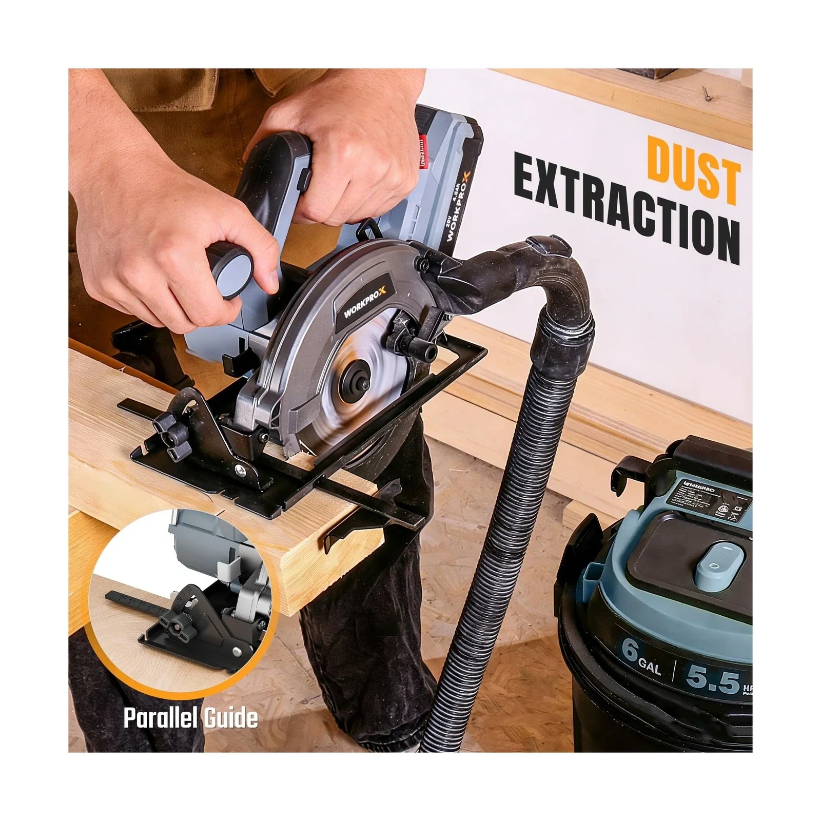 WORKPROX 20V Brushless Cordless Circular Saw 6-1/2", 5500RPM Power Saw for Wood & PVC Cutting - Image 8