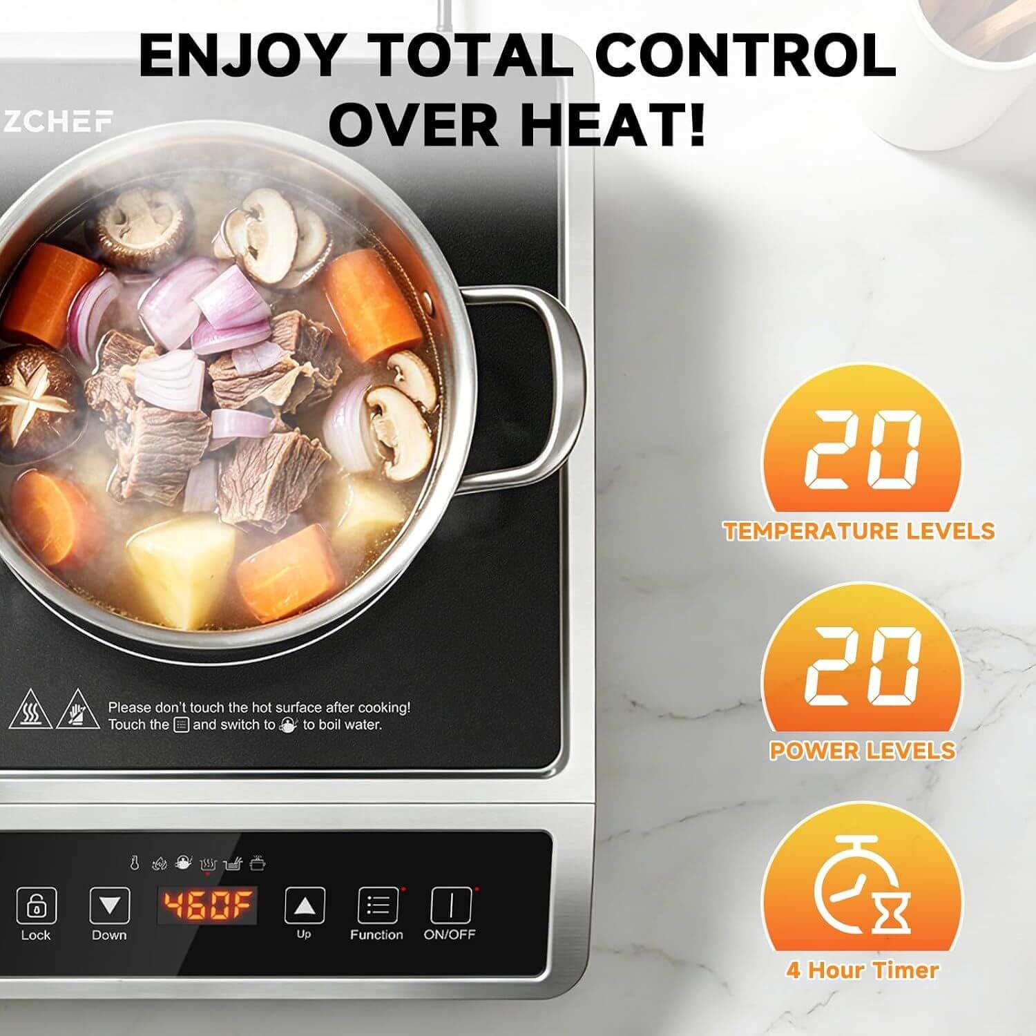 AMZCHEF 1800W Induction Cooktop 20 Power Levels 4