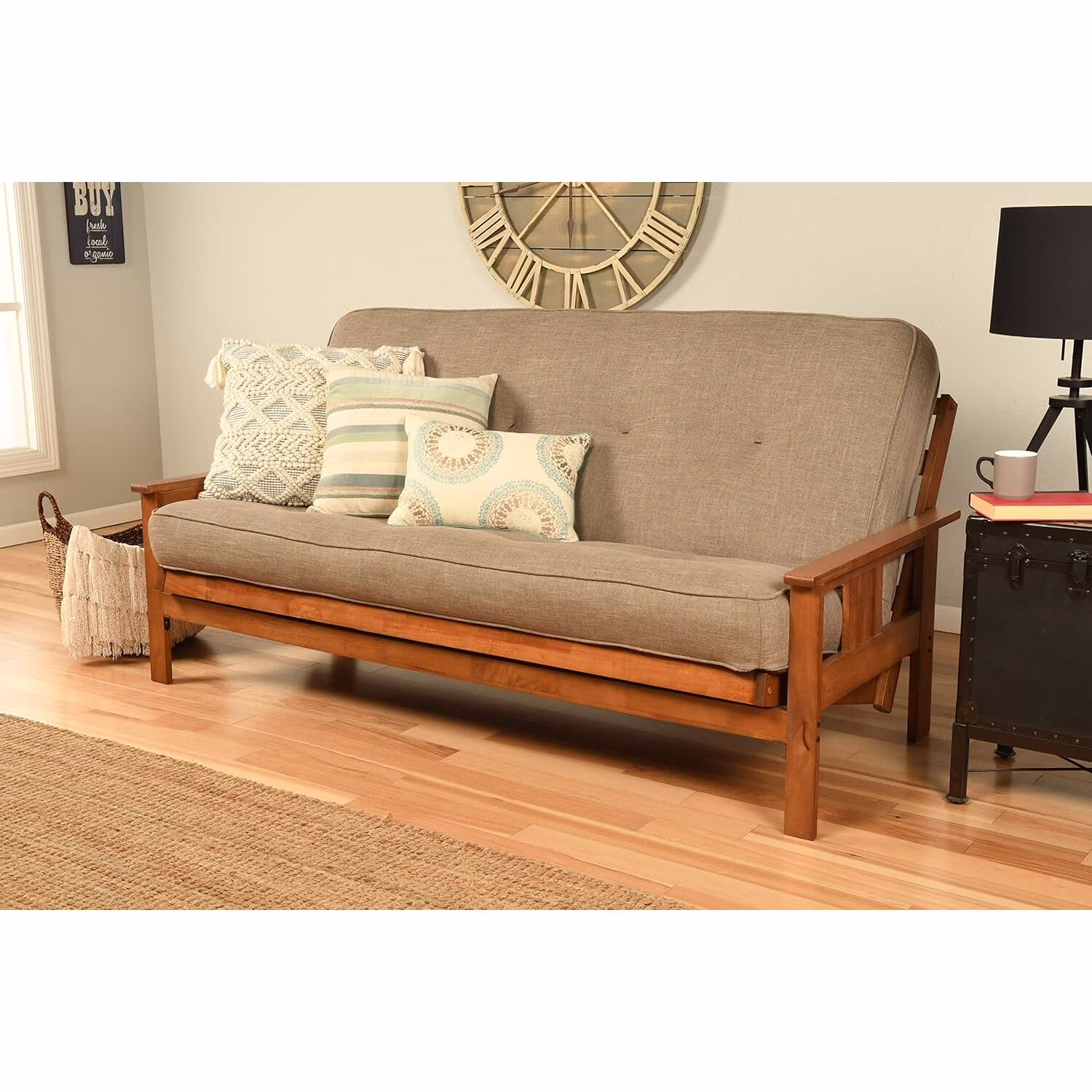 Homestock African Artifacts Full Size Futon Frame Set with Mattress, Easily Converts to Bed, Versatile Design Futon Frame for All Spaces, 33"H x 79"L x 37"D-Color:Linen Charcoal,Size:Barbados - Image 45