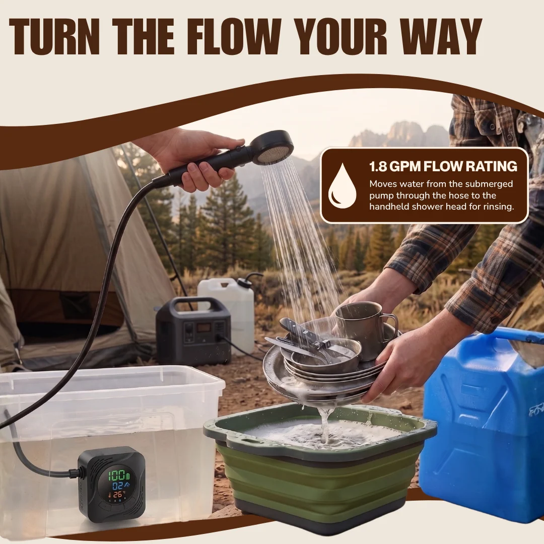 Portable Camping Shower Kit with 8000mAh Battery and 5 ft Hose