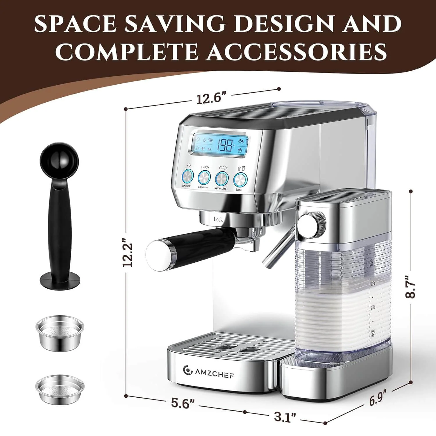 AMZCHEF 20 Bar Cappuccino Coffee Machines with Automatic Milk Frother 2