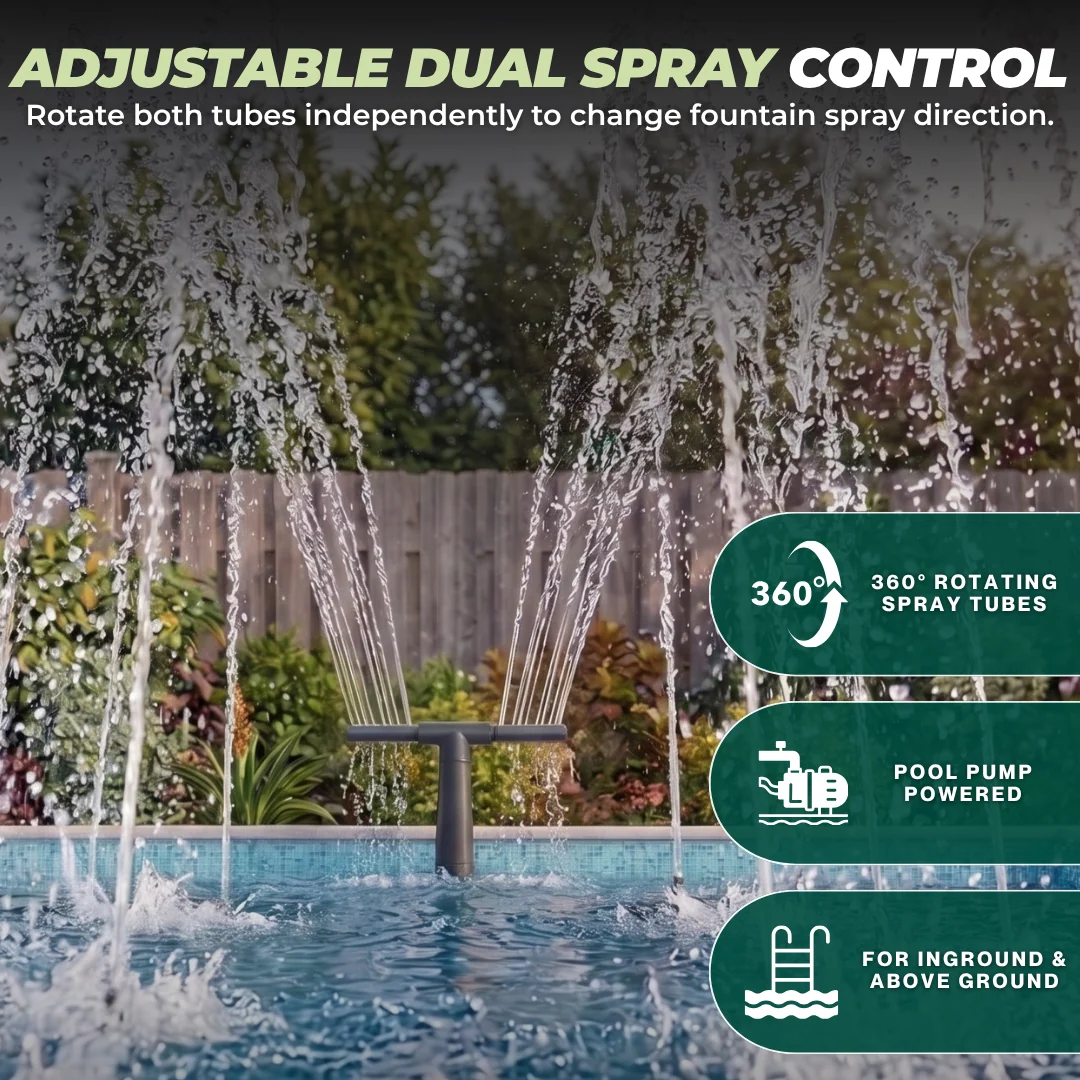 Dual Spray Pool Fountain with Adjustable 360° PVC Spray Tubes