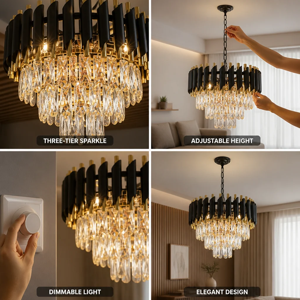 Dimmable Three-Tier Crystal Chandelier (Adjustable Height) - Image 3
