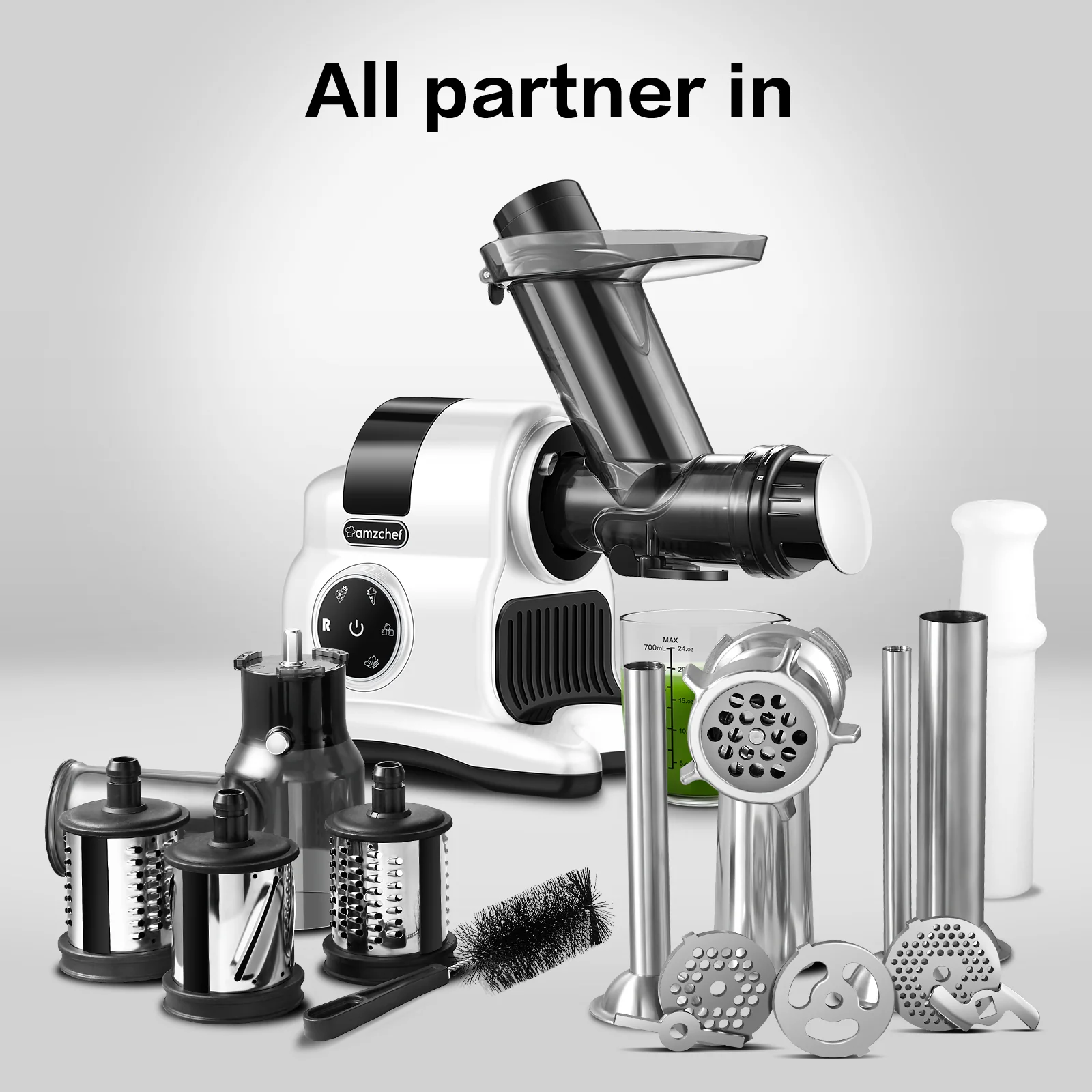 AMZCHEF 5-in-1 Inovative Cold Press Slow Juicer ZM1517 White 2
