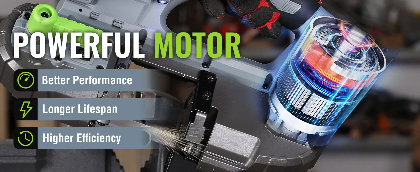 Powerful motor with glowing blue coil, showing innovation and quality in a durable, secure design