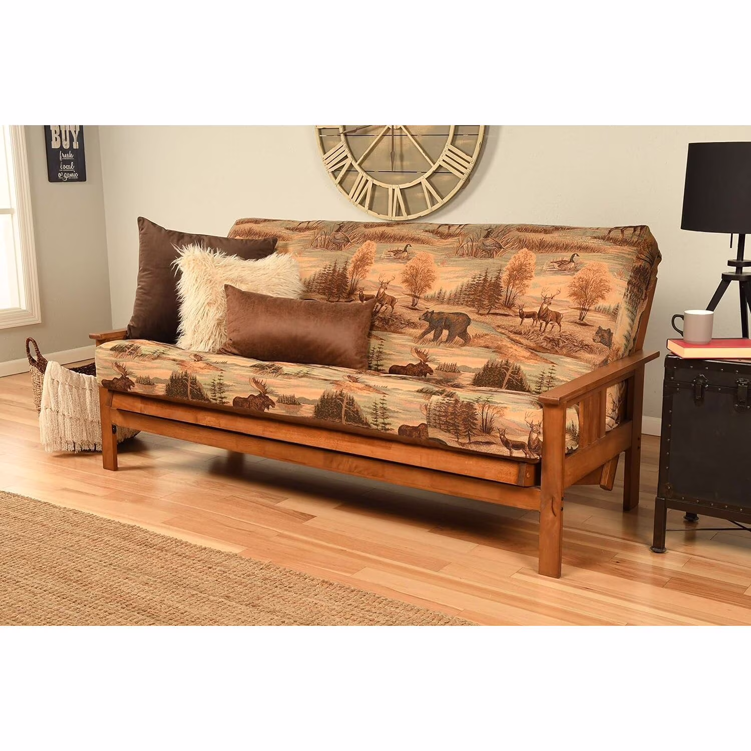 Homestock African Artifacts Full Size Futon Frame Set with Mattress, Easily Converts to Bed, Versatile Design Futon Frame for All Spaces, 33"H x 79"L x 37"D-Color:Linen Charcoal,Size:Barbados - Image 38