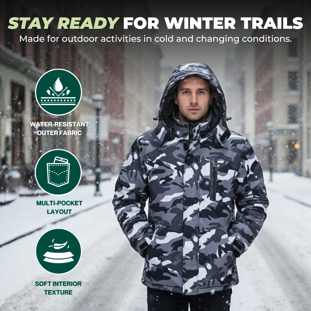 Men’s Water-Resistant Fleece Ski Jacket with Detachable Hood