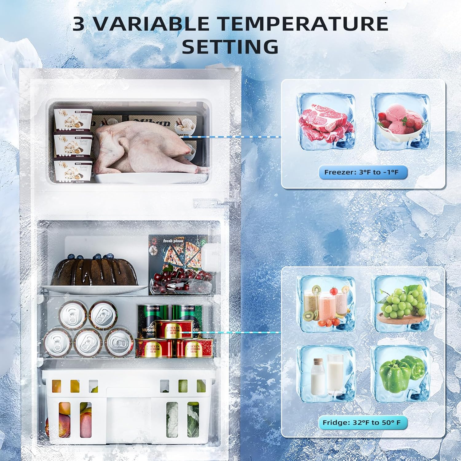 Kismile Mini Fridge 3.1Cu.Ft Compact Refrigerator 2-Doors Freezer - Image 19