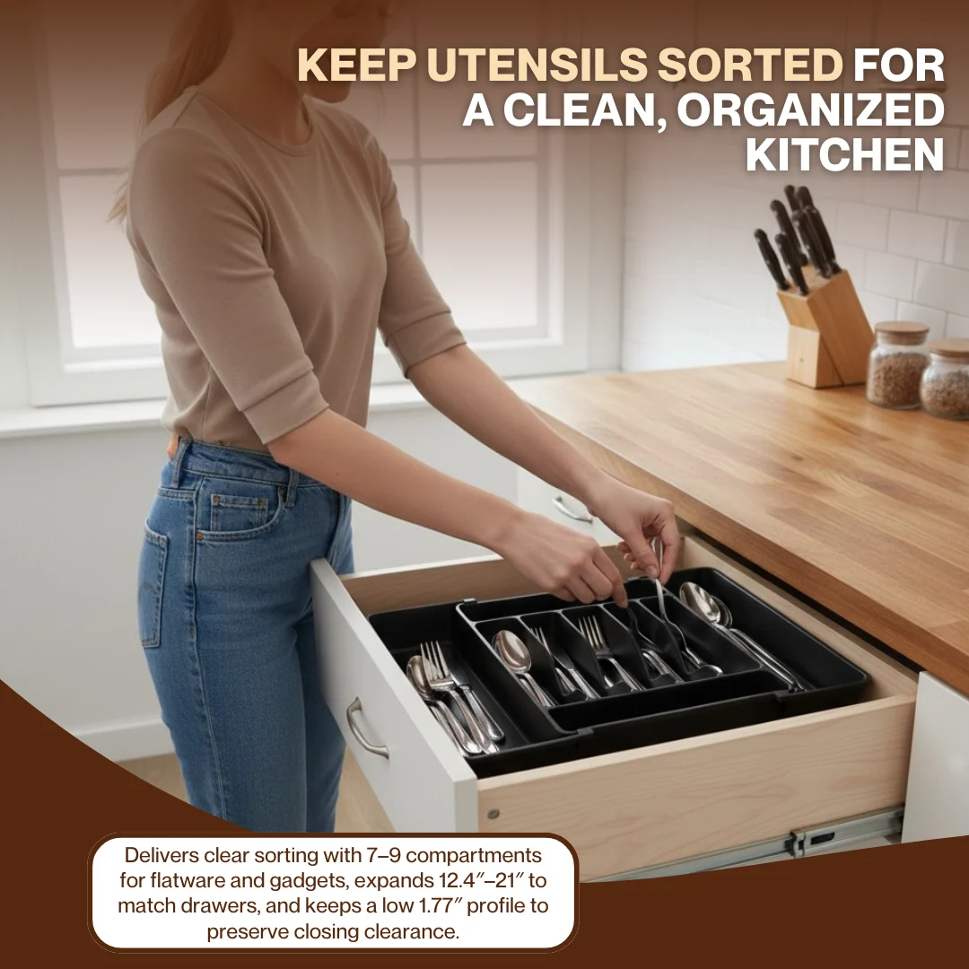 Expandable Silverware Drawer Organizer with 7 to 9 Compartments
