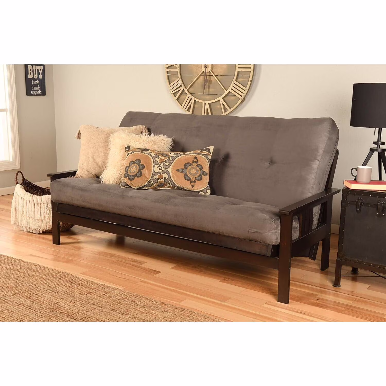 Homestock African Artifacts Full Size Futon Frame Set with Mattress, Easily Converts to Bed, Versatile Design Futon Frame for All Spaces, 33"H x 79"L x 37"D-Color:Linen Charcoal,Size:Barbados - Image 42
