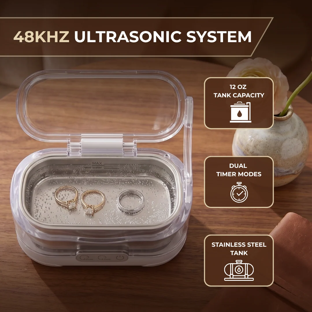 Ultrasonic Jewelry Cleaner 48KHz with Stainless Steel Tank Unit