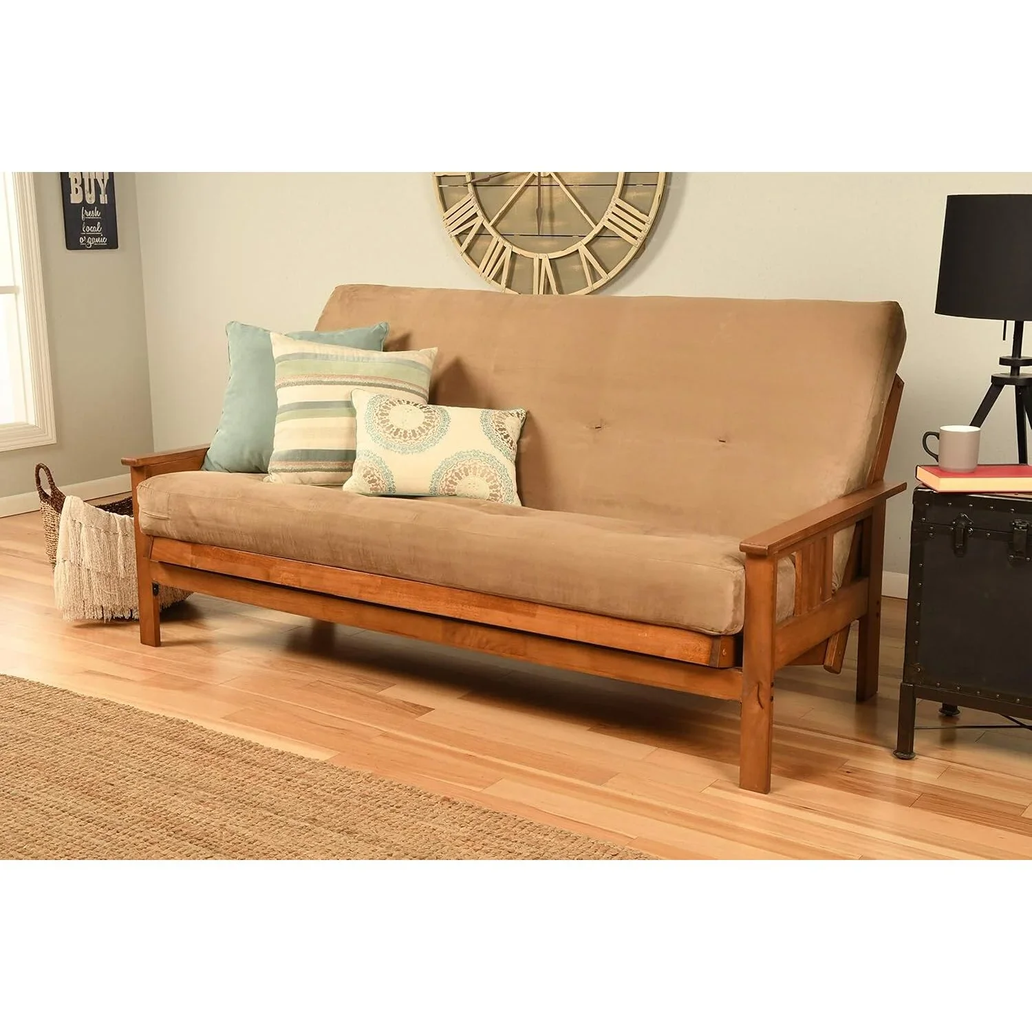 Homestock African Artifacts Full Size Futon Frame Set with Mattress, Easily Converts to Bed, Versatile Design Futon Frame for All Spaces, 33"H x 79"L x 37"D-Color:Linen Charcoal,Size:Barbados - Image 95