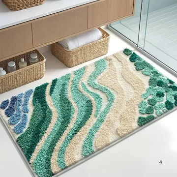 Bath Mat Ocean Wave Absorbent Microfiber Non-Slip Backing