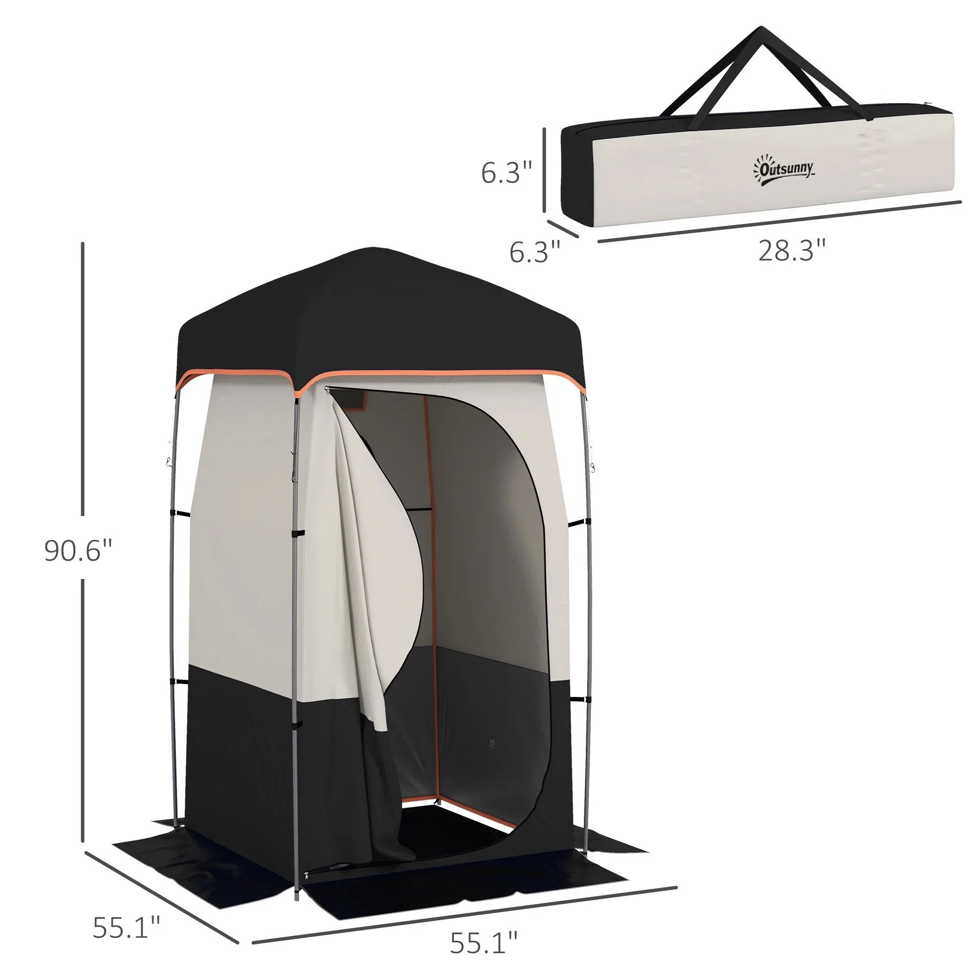 E-Western Outsunny Portable Shower Tent with Solar Shower Bag, Privacy Shelter, Camping Dressing Room, Includes Floor & Carrying Bag, Black, 28.7" x 6.7" x 6.7" - Image 7
