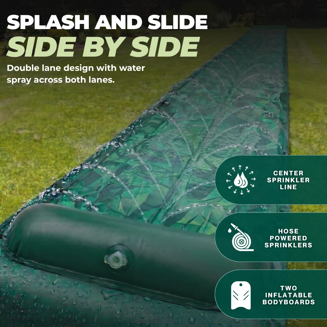 45 ft Double Lane Lawn Water Slide with Sprinkler and 2 Bodyboards