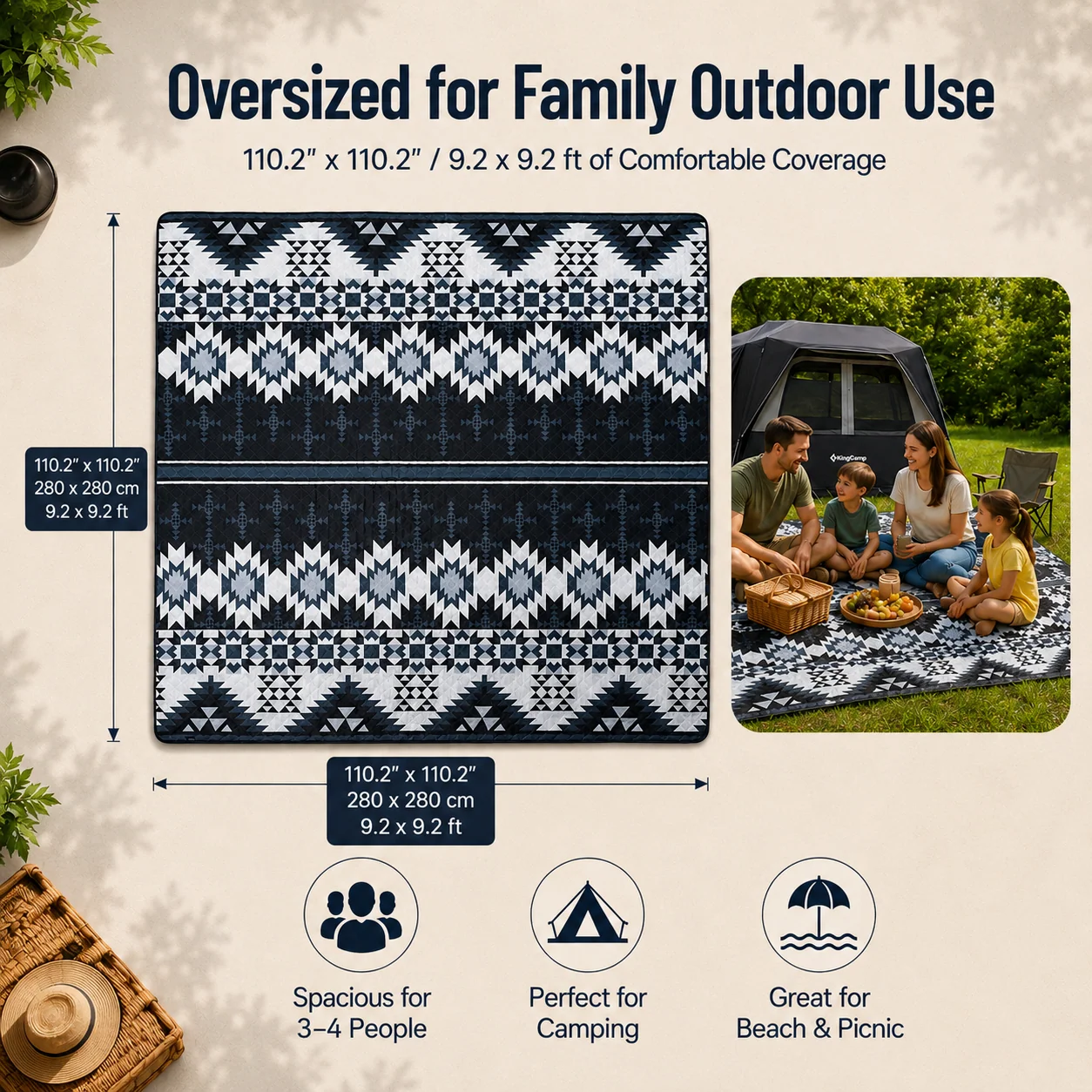 KingCamp ISIAY MAX 2.8 Extra-Large Waterproof Camping Tent Mat - Bohemian Pattern