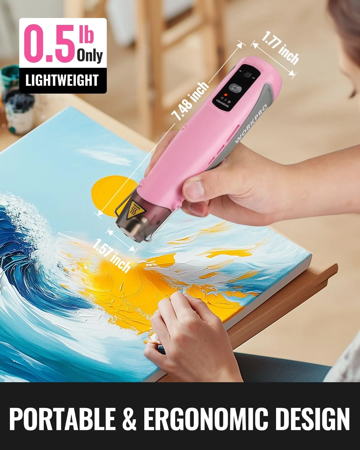 WORKPRO 7.2V Mini Cordless Heat Gun, 842°F Heating, 3 Temp Settings - Image 6