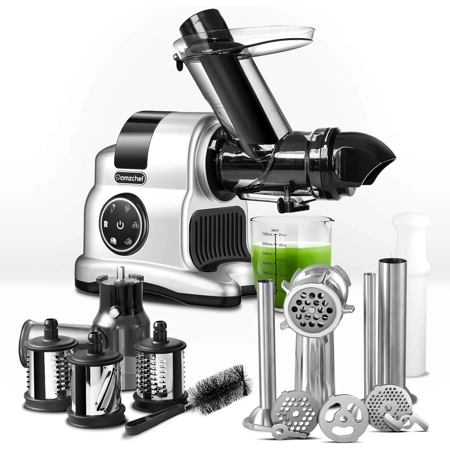 AMZCHEF Slow Juicer Machines 5 in 1 Slow Masticating Juicer with Accessories 2
