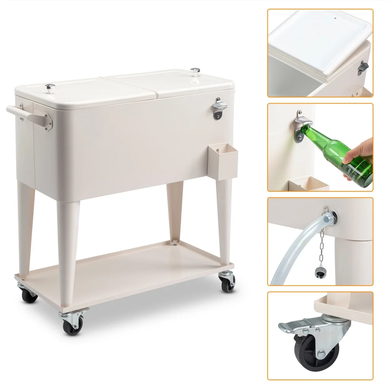 80Qt All-In-One Cooler Cart With Bottle Opener, Lower Storage Shelf and Cap Catcher, Outdoor Party Rolling Cooler With Lockable Wheels For Pool Side, Patio, Balcony, Mint(33.07 x 15.16 x 35.83)" - Image 22