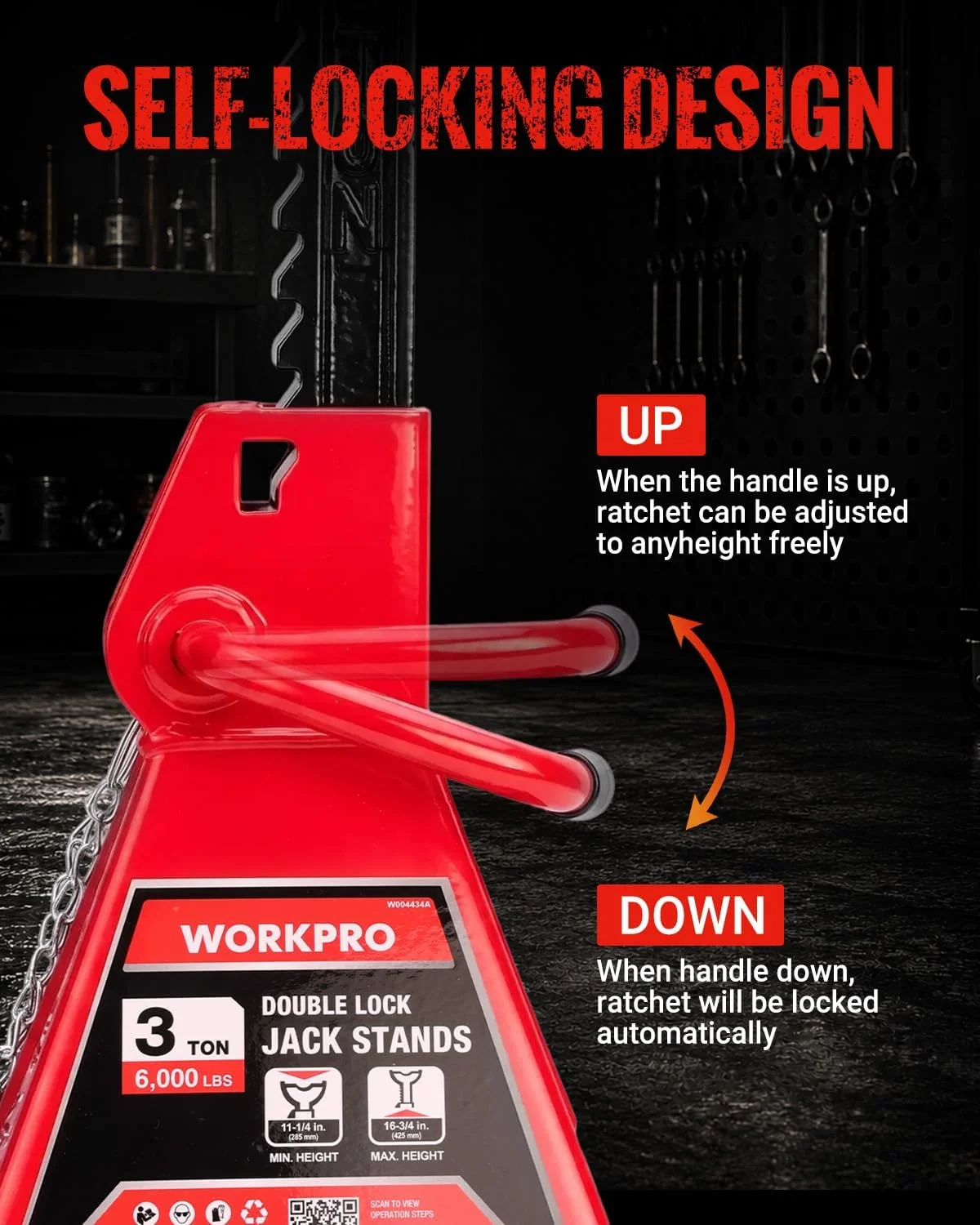 WORKPRO 3 Ton Jack Stands with Double Lock, 6000 LBS Capacity, 1 Pair - Image 6
