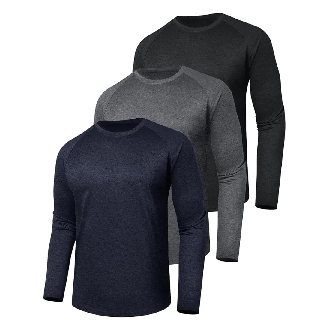 3-Pack of Long Sleeve Shirts for Men, Stretchy Quick-Dry Material - Image 2