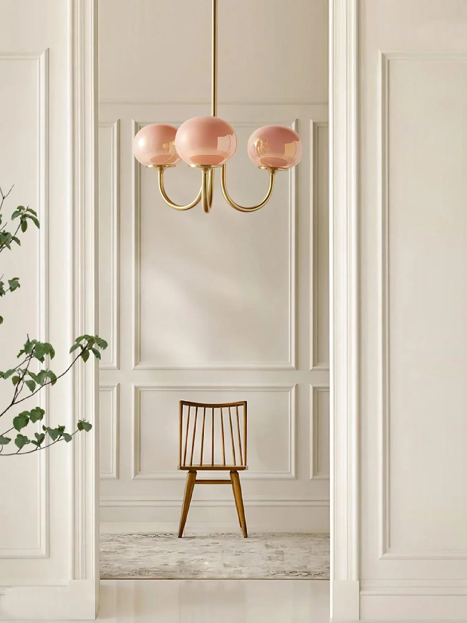 Elegant Pink Glass Ceiling Lamp with Gold Accents - Image 13
