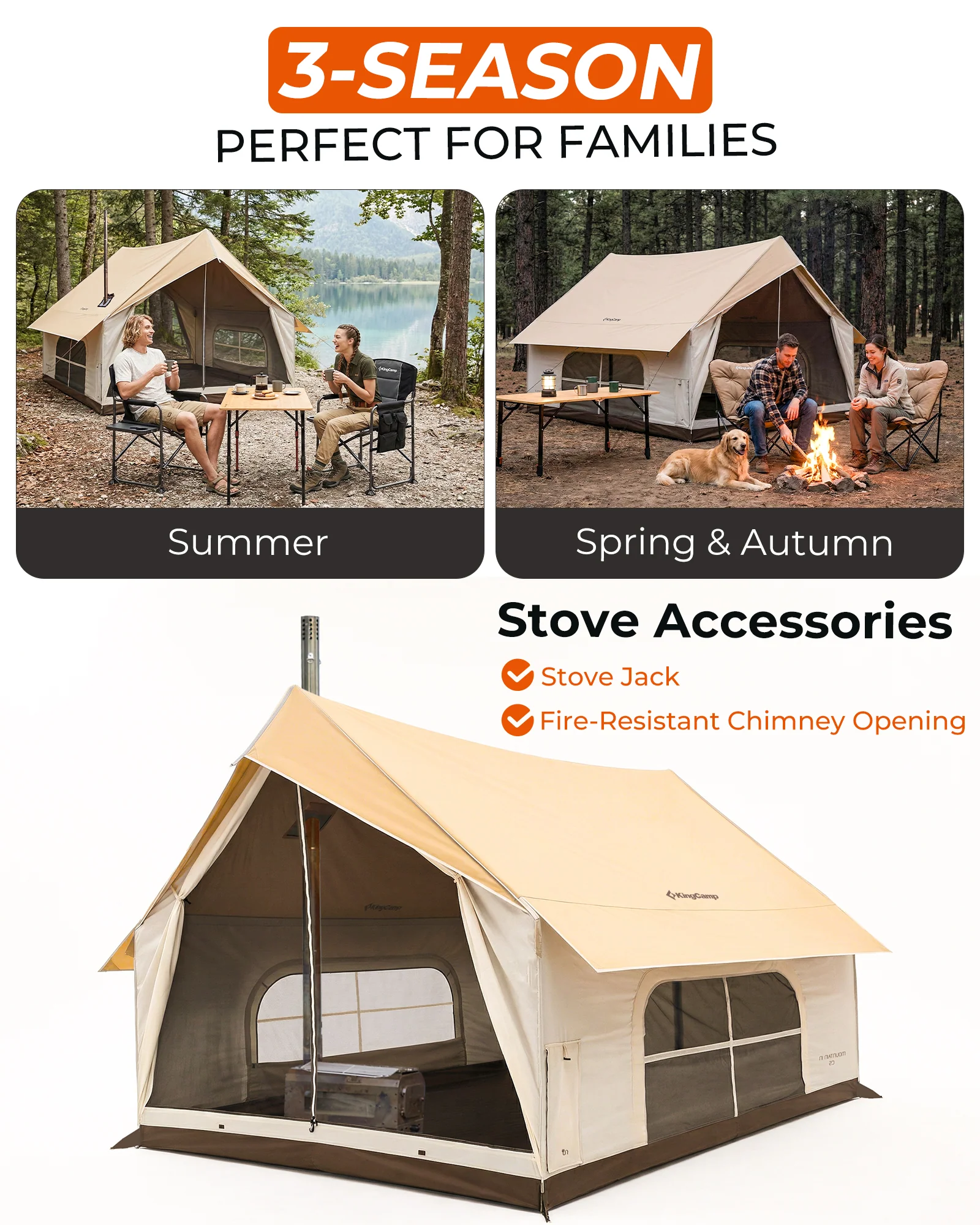 KingCamp MOUNTAIN IN C5 Cabin Tent with Stove Jack & AC Port