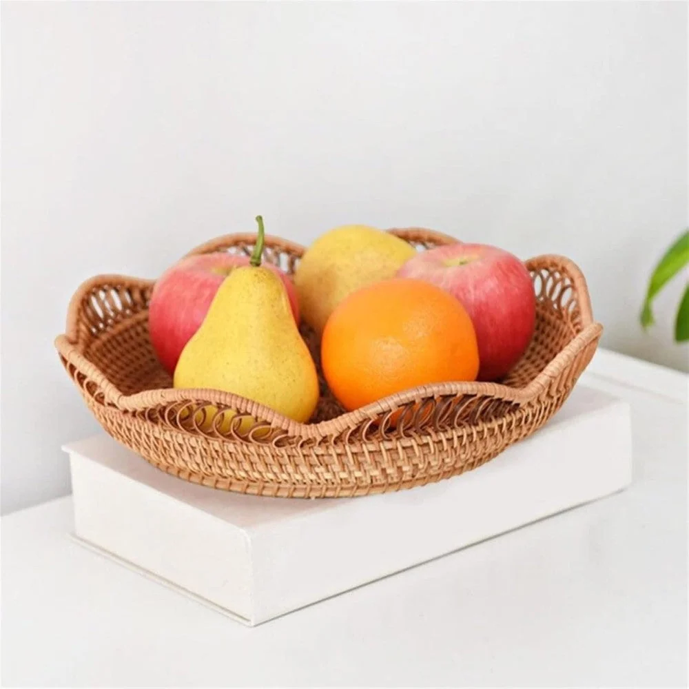 Storage Basket Handwoven Rattan Floral Design - Image 5
