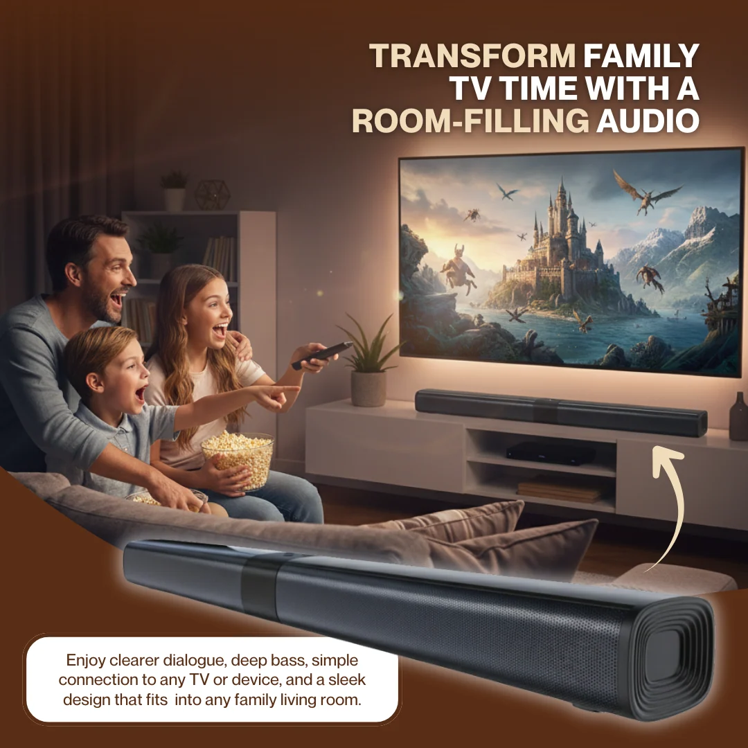 100W TV Sound Bar with Bluetooth 5.3, ARC & Detachable Surround
