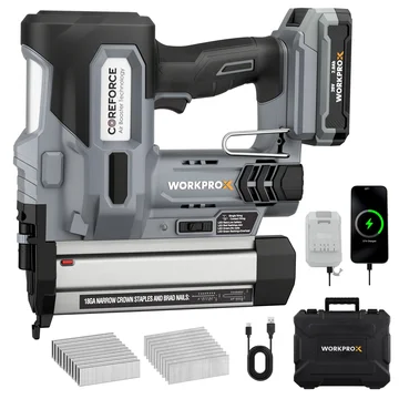 WORKPROX 20V Cordless Brad Nailer Kit, 18 Gauge 2-in-1 Nail & Staple Gun with 2.0Ah Rechargeable Battery, 1000 Staples & 1000 Nails, for Woodworking, Upholstery, DIY Projects & Home Improvement