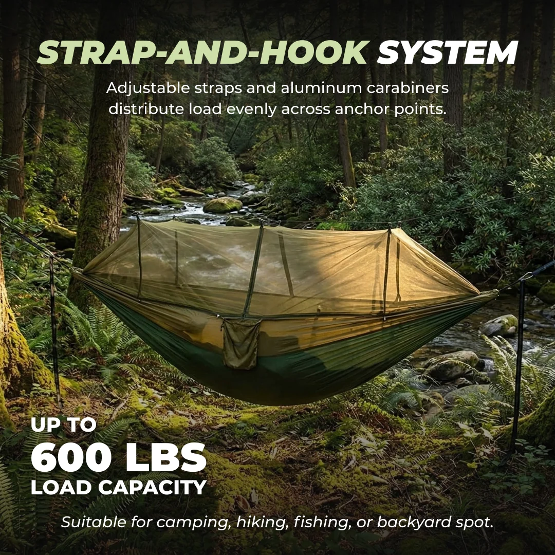 Camping Hammock with Mesh Net, 78×118 in Outdoor Hanging Setup
