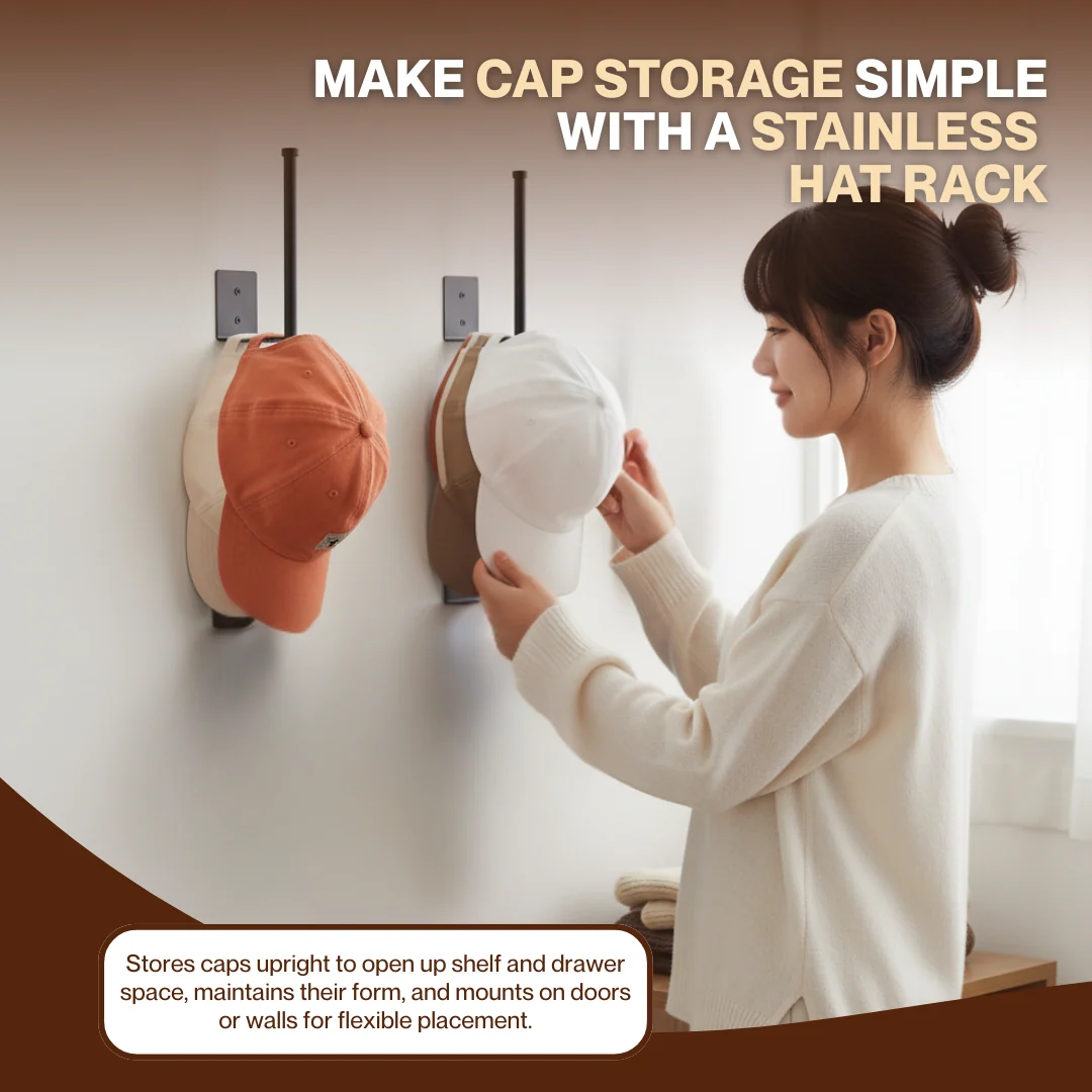 2pc Hat Rack Organizer for Caps, Stainless Steel, Wall Mounted Storage
