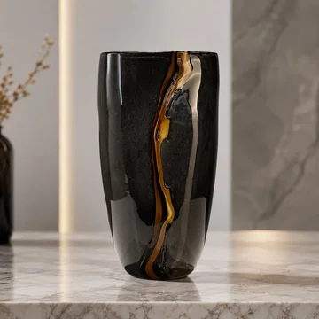 Artistic Handcrafted Black Glass Decorative Vase