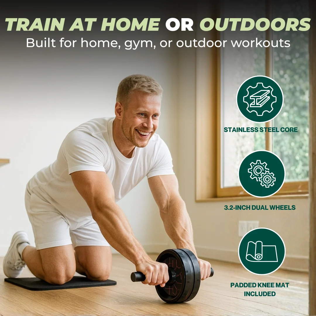 Dual Wheel Ab Roller with Steel Core and Knee Mat