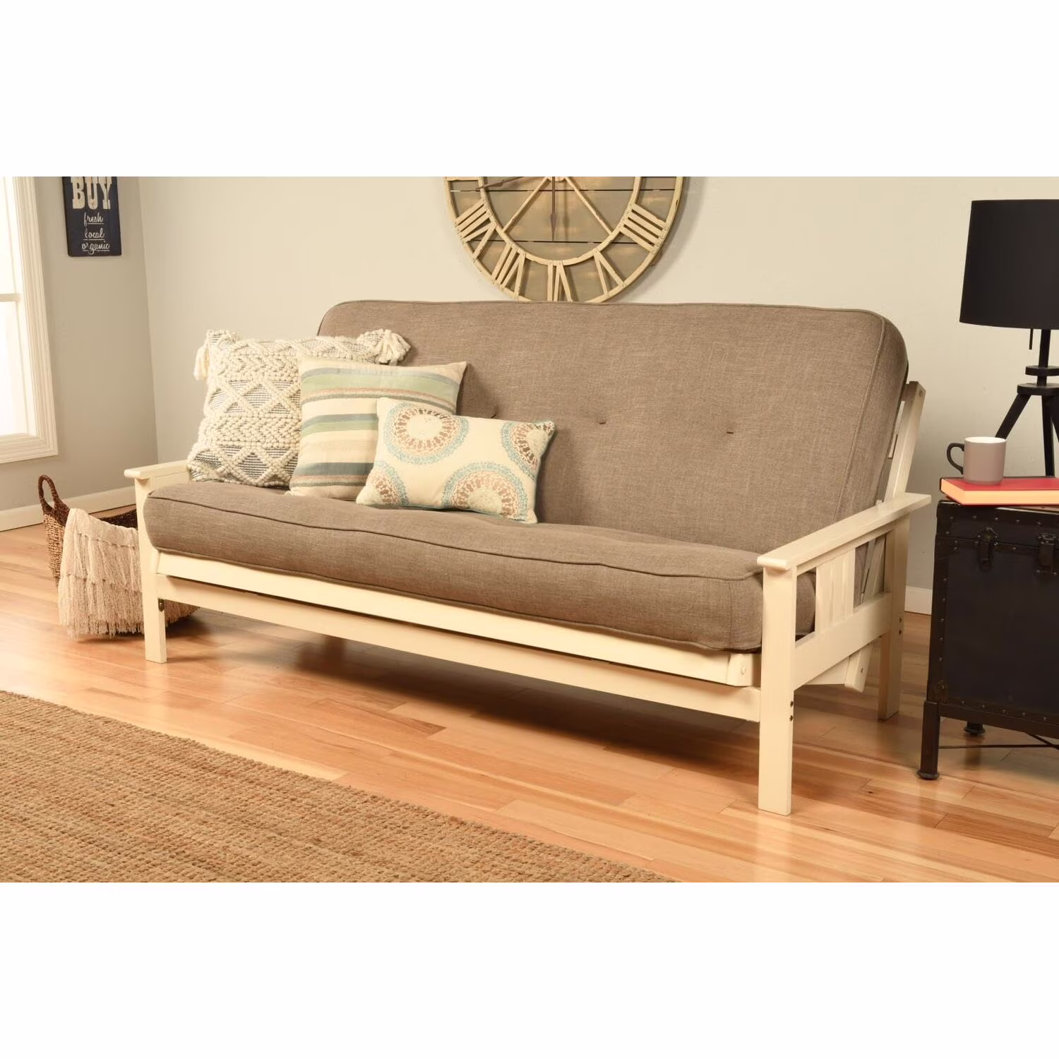 Homestock African Artifacts Full Size Futon Frame Set with Mattress, Easily Converts to Bed, Versatile Design Futon Frame for All Spaces, 33"H x 79"L x 37"D-Color:Linen Charcoal,Size:Barbados - Image 5