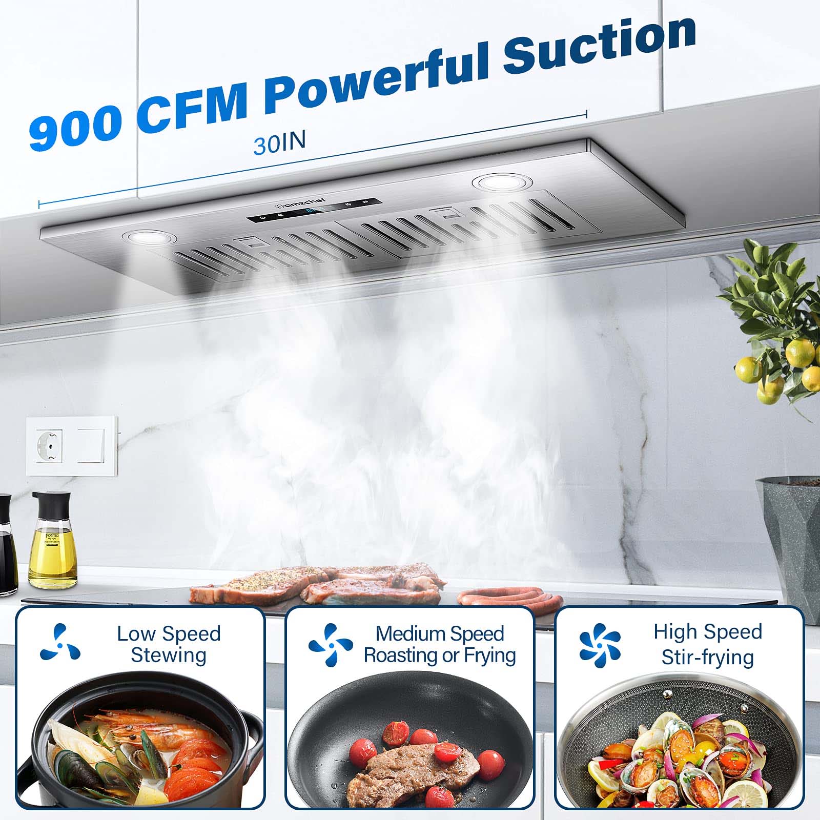 AMZCHEF Range Hoods 30 inch 900CFM Touch/Remote Control 4