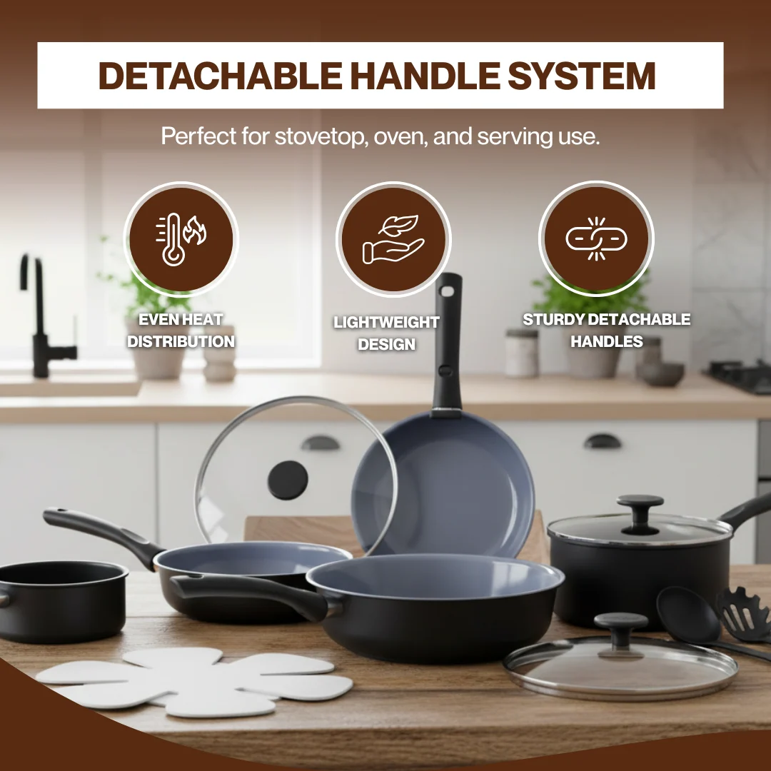 Granite Nonstick 19-Piece Cookware Set with Detachable Handles