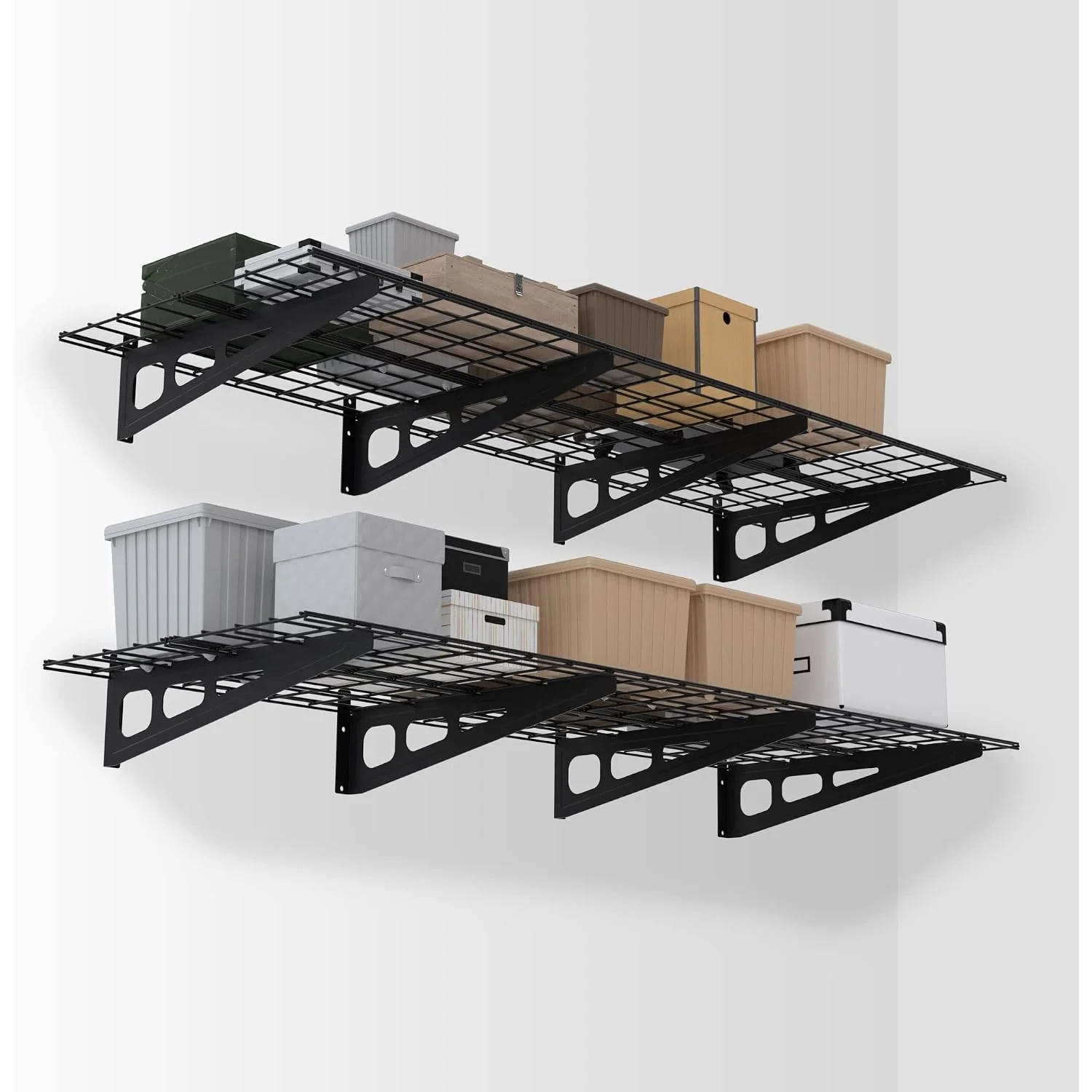 WORKPRO 2-Pack 2x6FT Garage Wall Shelving, 72” x 24” Heavy Duty Wall Mounted Shelving, 800lbs Load Capacity (Total), Metal Wall Shelves Suitable for Shop, Shed, Garage Storage, Black, 1 Sets