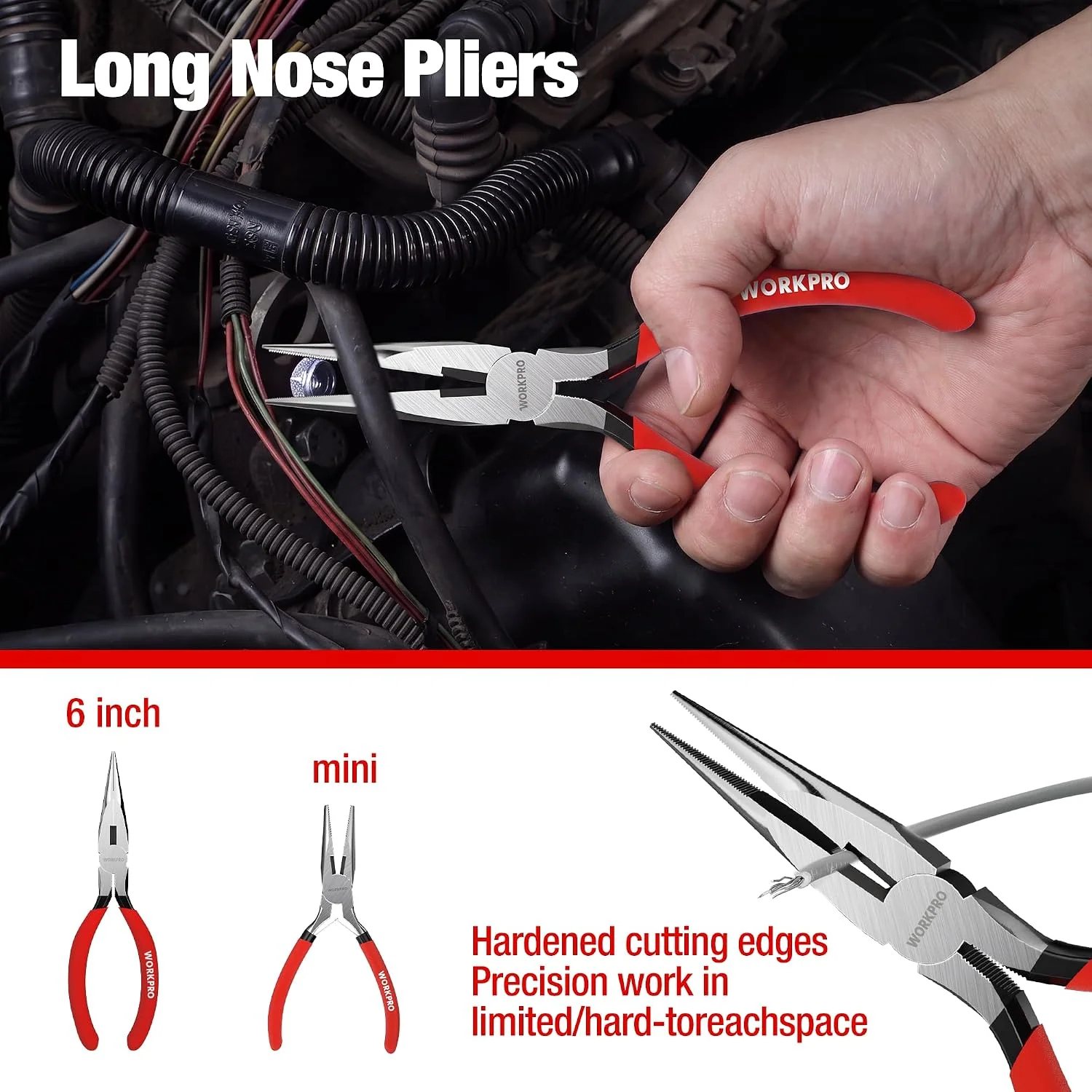 WORKPRO 7-Piece Pliers Set, Pliers Tool Set with Comfort Grip, Red | Groove Joint Plier, Long Nose Pliers, Slip Joint Pliers, Linesman Plier, Diagonal Pliers for DIY & Home Use - Image 6