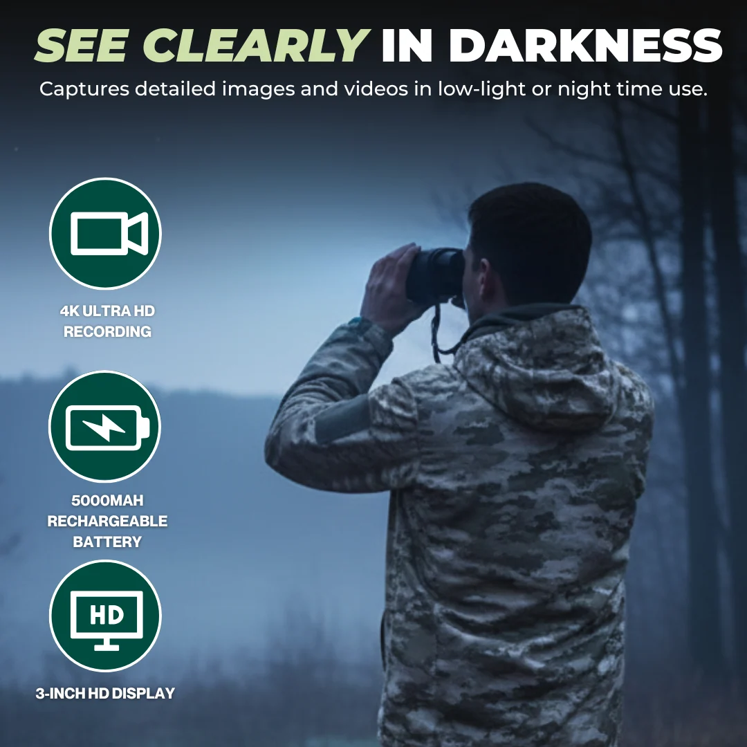 4K Digital Night Vision Goggles with 3" Screen and 5000mAh Battery