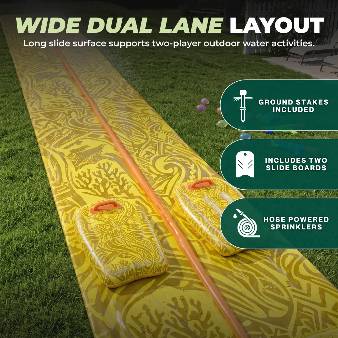 30 x 4.5 ft Lawn Water Slip Slide with Sprinklers and 2 Boards