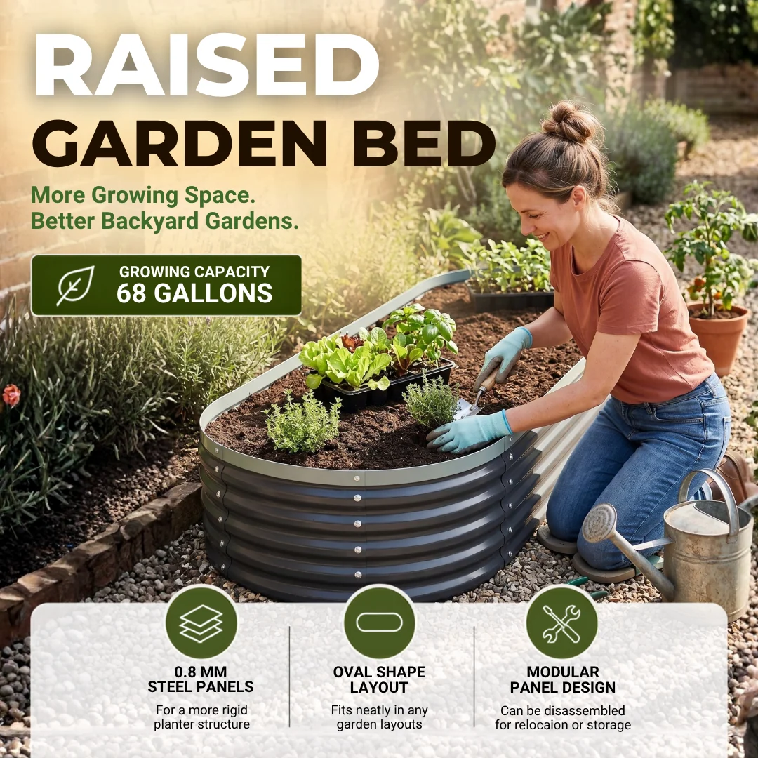 5ft Oval Galvanized Raised Garden Bed for Vegetables and Herbs