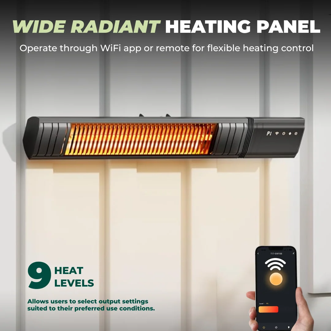 1500W Infrared Patio Heater with Wall Mount, WiFi App & Remote